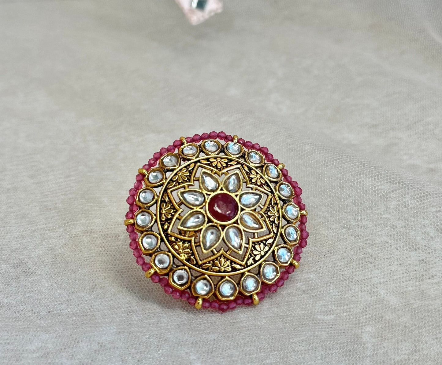 Medium Faux Kundan Ring - Purple/ Fashion Jewellery/ Gift for Women/Indian/Pakistani style