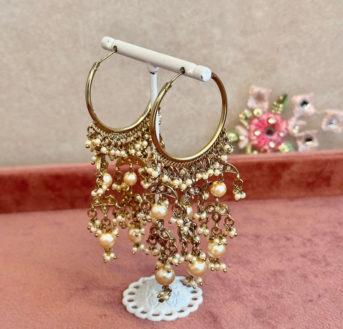 Golden Hoop Earrings - Champagne/ Indian Style Earring