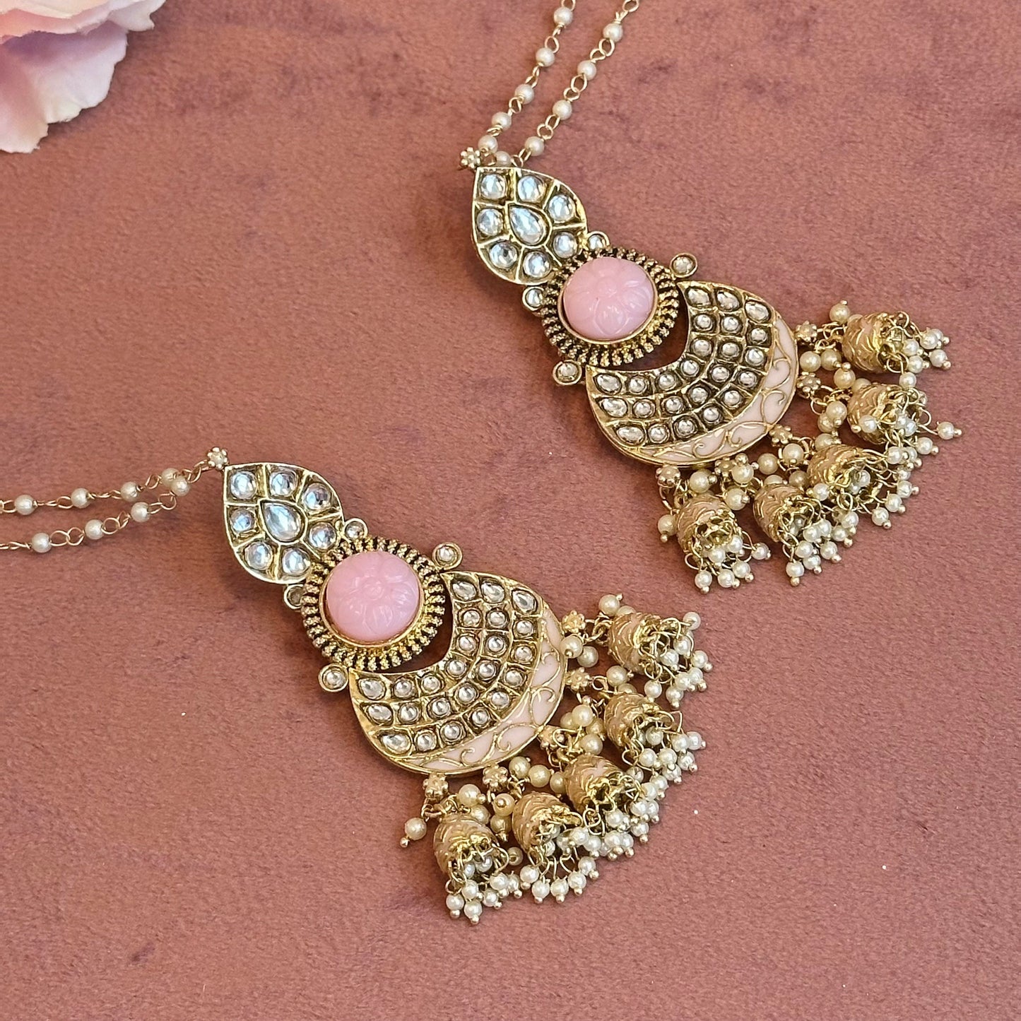 Large Faux Kundan Earrings - Pink Indian Earring/ Unique Design/Pakistani Style/Gift for women