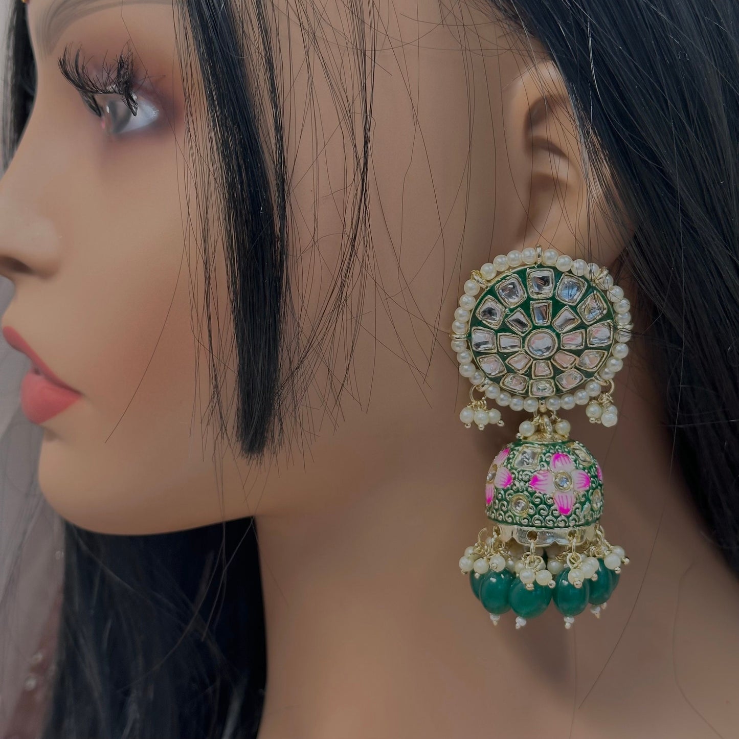 Faux Kundan Jhumka Earrings - Purple/ Indian Style Earring