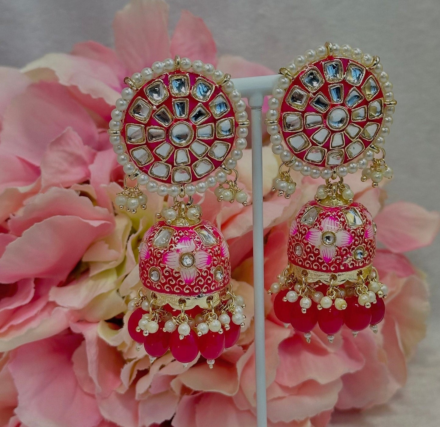 Faux Kundan Jhumka Earrings - Ruby/ Indian Style Earring