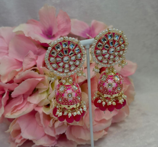 Faux Kundan Jhumka Earrings - Ruby/ Indian Style Earring