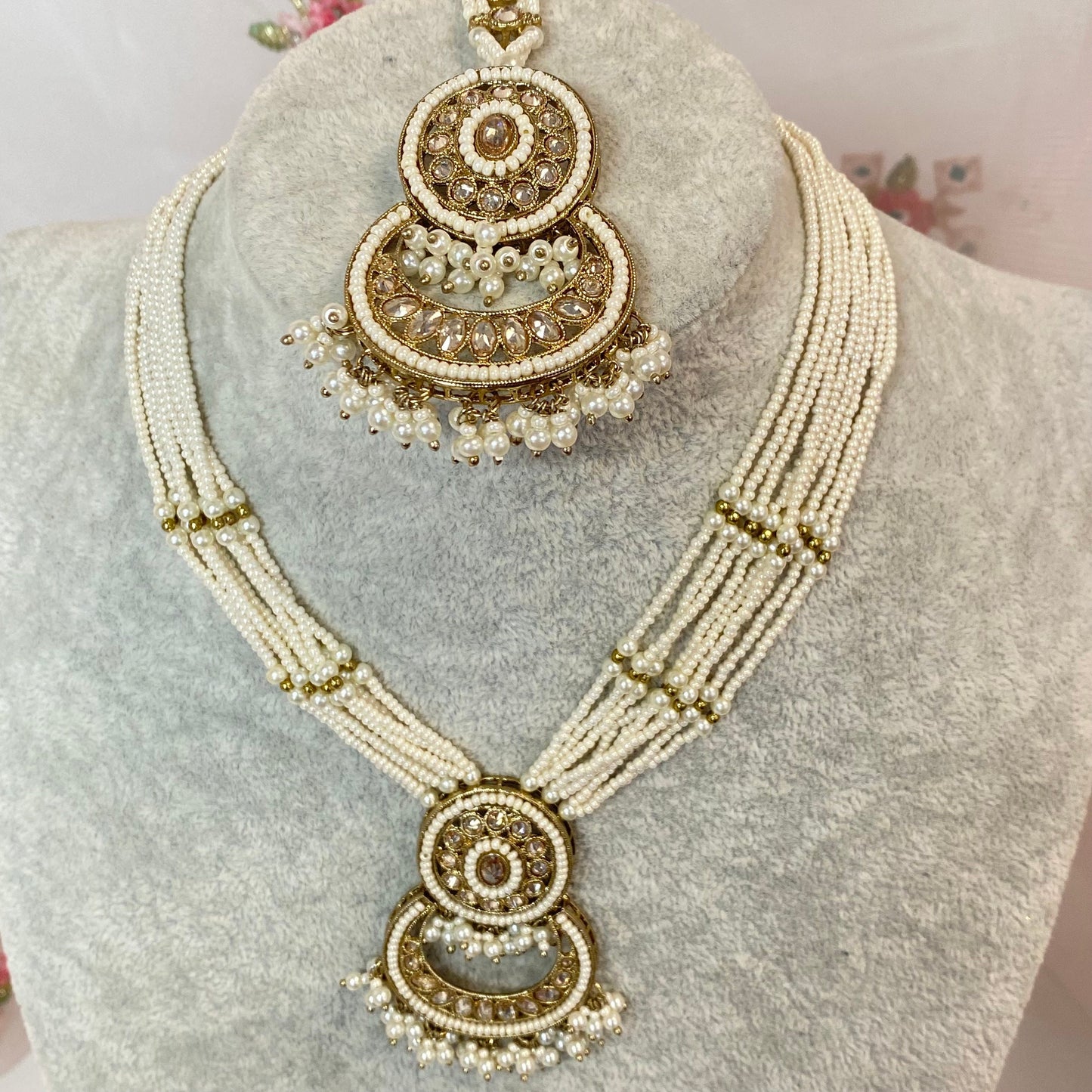 Pearl Necklace Set Earring/ Tikka/ Tikli/ Indian/ Pakistani/Fashion Jewellery/ Gift for Women