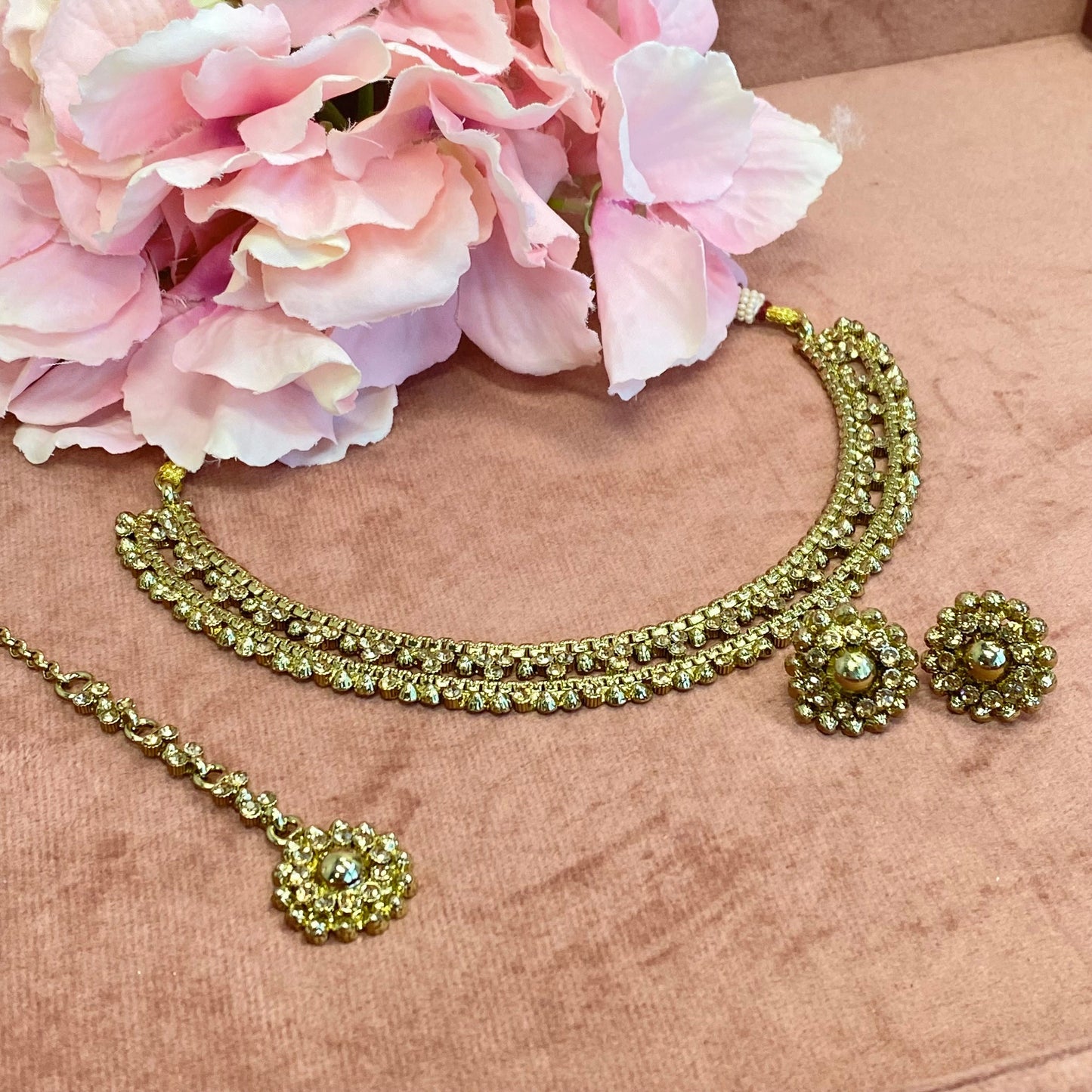 Gold Necklace Set Earring/ Tikka/ Tikli/ Indian/ Pakistani/Fashion Jewellery/ Gift for Women