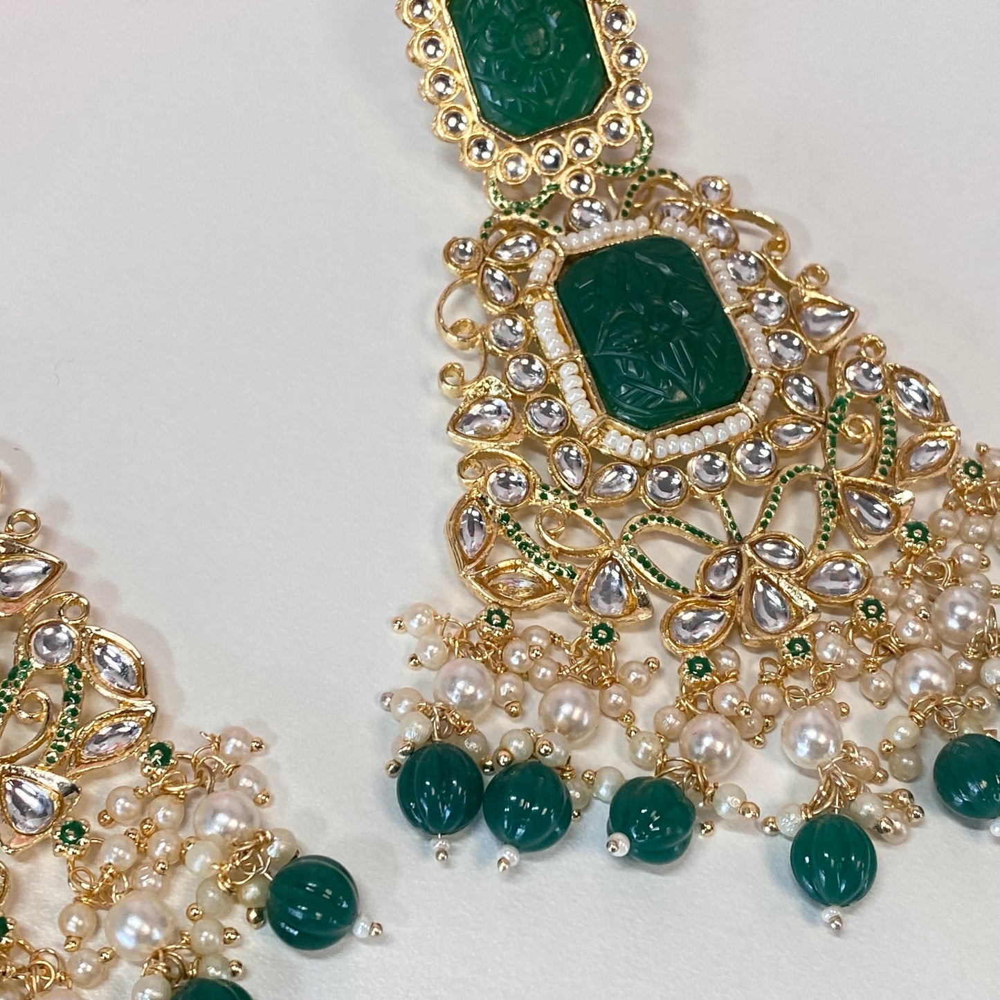 Large Faux-Kundan Earrings - Bottle Green/ Indian Style Earring/ Fashion Jewellery/ Gift for Women