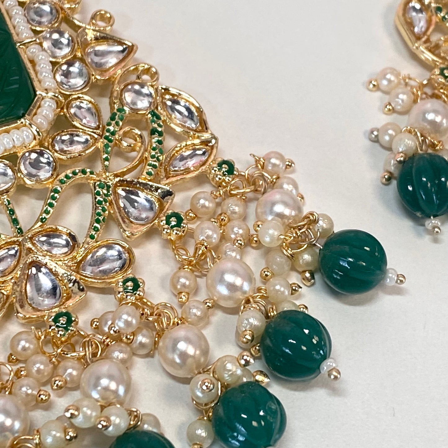 Large Faux-Kundan Earrings - Bottle Green/ Indian Style Earring/ Fashion Jewellery/ Gift for Women