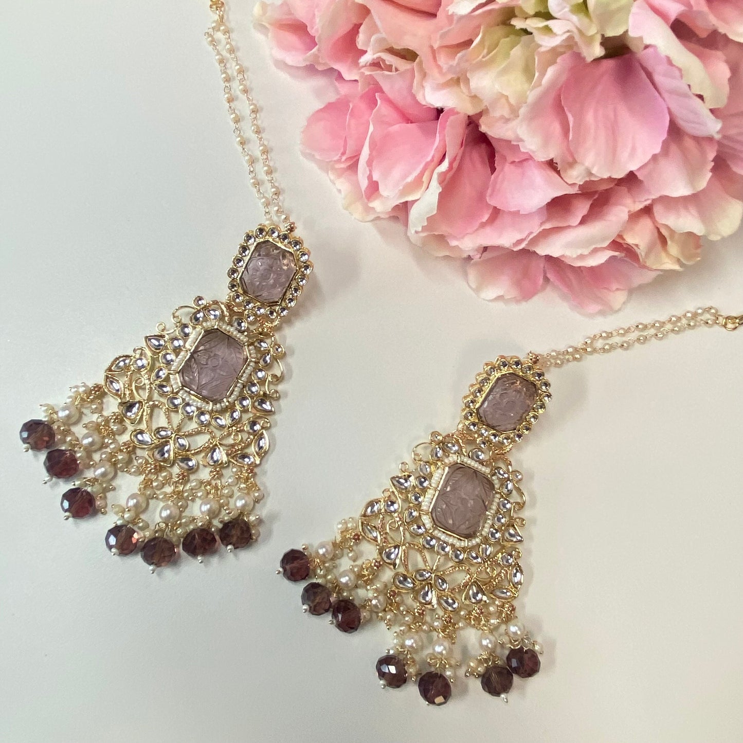 Large Faux-Kundan Earrings - Plum/ Purple  Indian Style Earring/ Fashion Jewellery/ Gift for Women