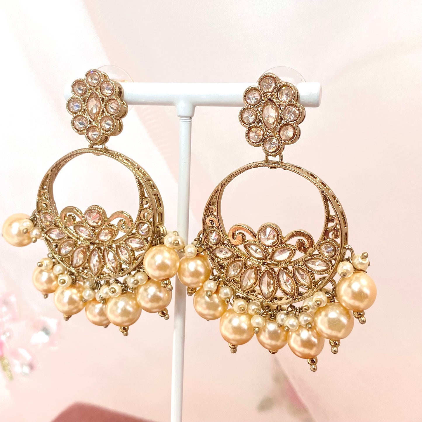Golden Pearl Indian Crystal Earrings/ Fashion Jewellery/ Gift for Women/Indian/Pakistani style