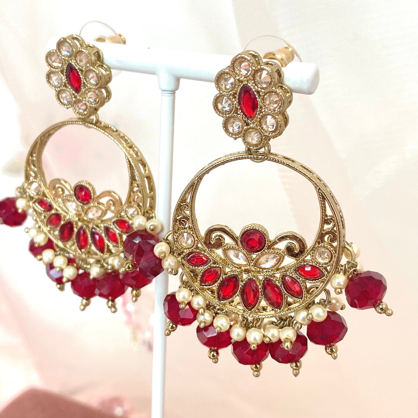 Crystal Earrings- Maroon