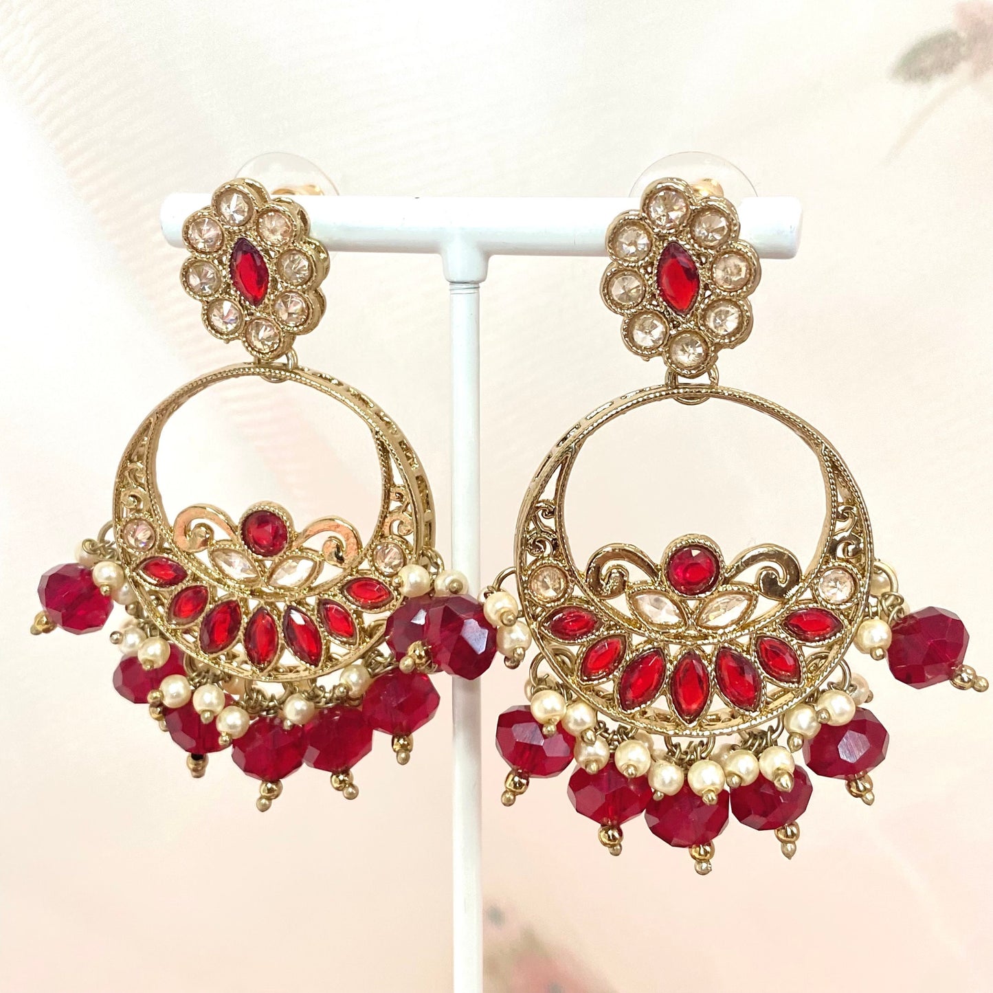 Crystal Earrings- Maroon