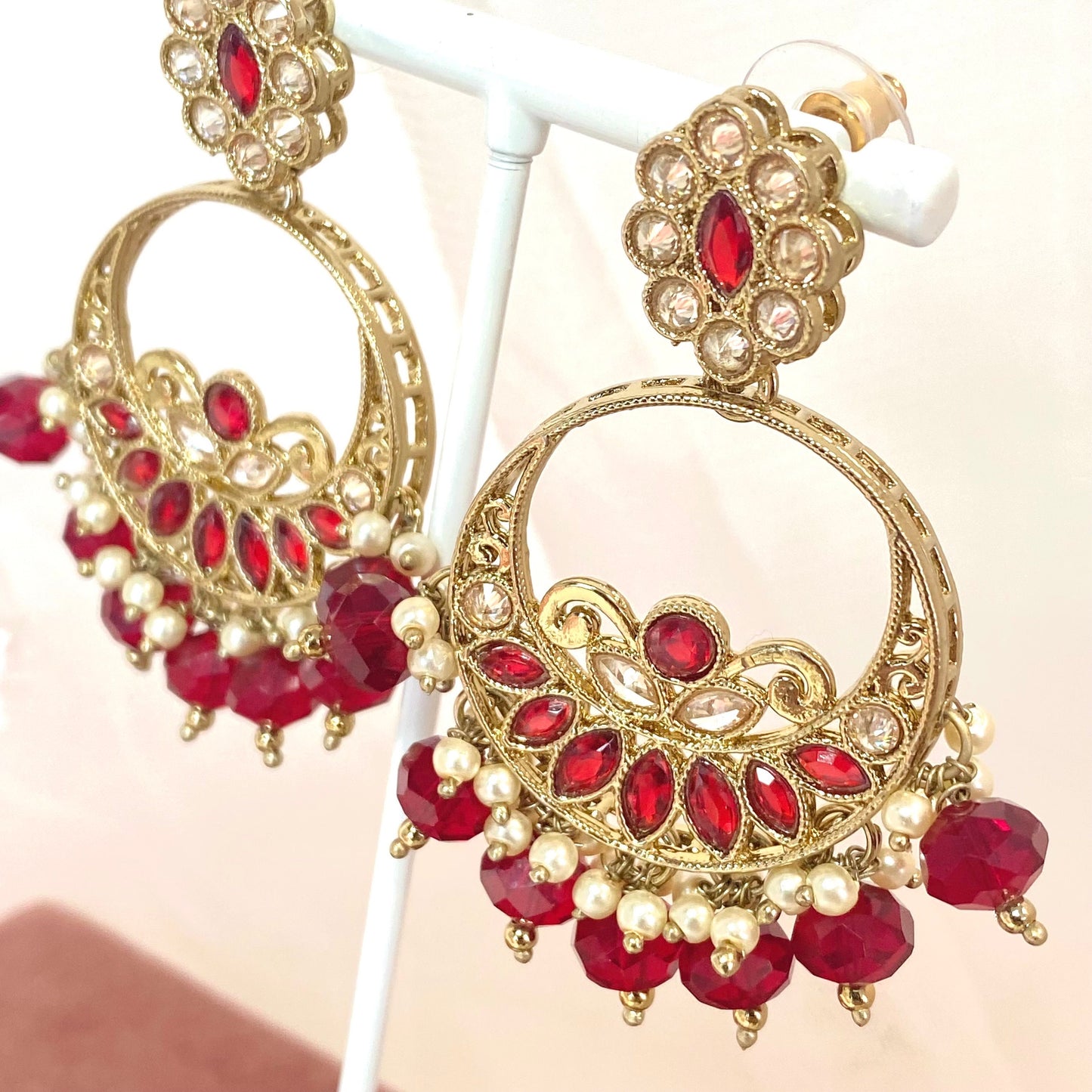 Crystal Earrings- Maroon