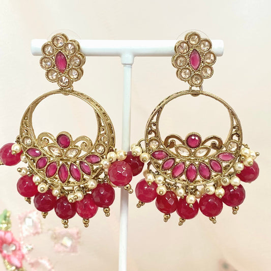 Ruby Crystal Indian Earrings/ Fashion Jewellery/ Gift for Women/Indian/Pakistani style