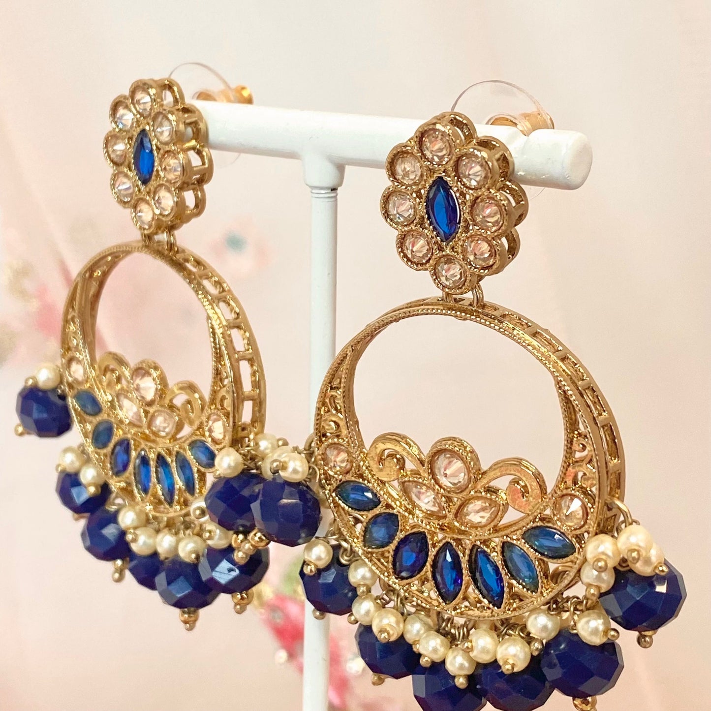 Crystal Earrings- Navy/ Indian Style Earring/ Fashion Jewellery/ Gift for Women