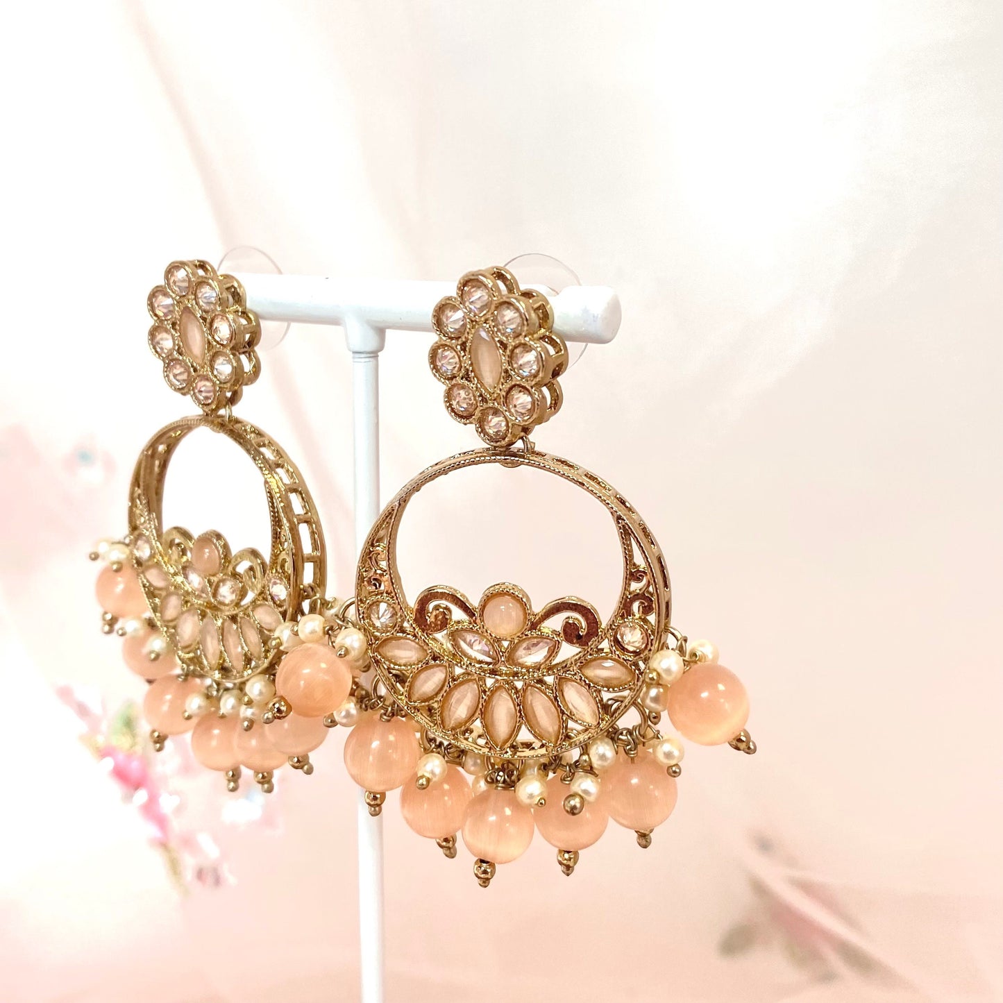 Crystal Earrings- Peach/ Indian Style Earring/ Fashion Jewellery/ Gift for Women