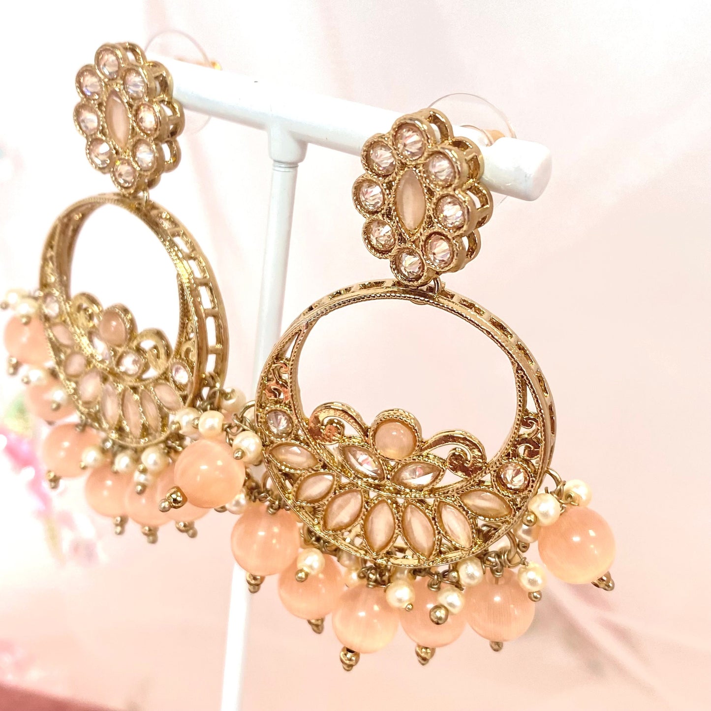 Crystal Earrings- Peach/ Indian Style Earring/ Fashion Jewellery/ Gift for Women
