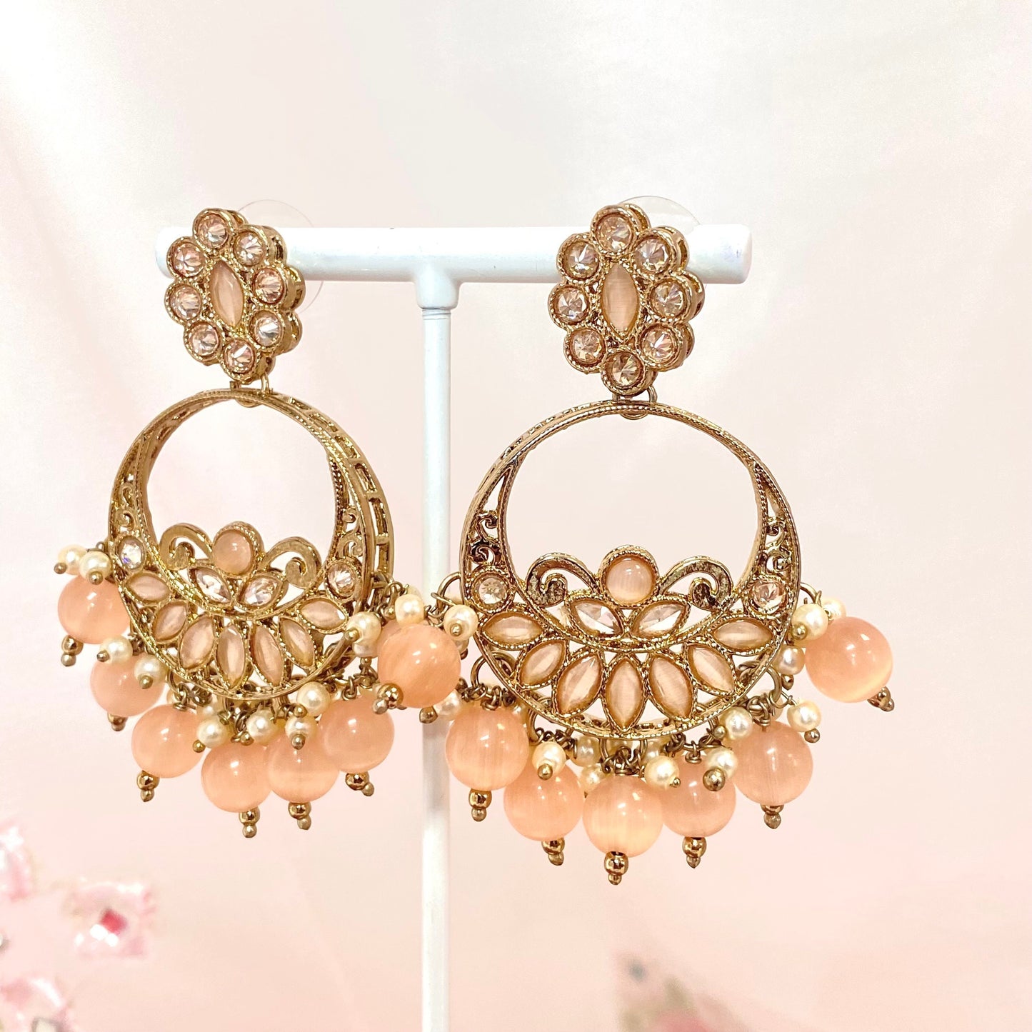 Crystal Earrings- Peach/ Indian Style Earring/ Fashion Jewellery/ Gift for Women