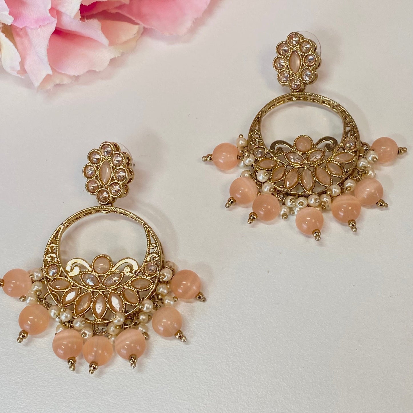 Crystal Earrings- Peach/ Indian Style Earring/ Fashion Jewellery/ Gift for Women