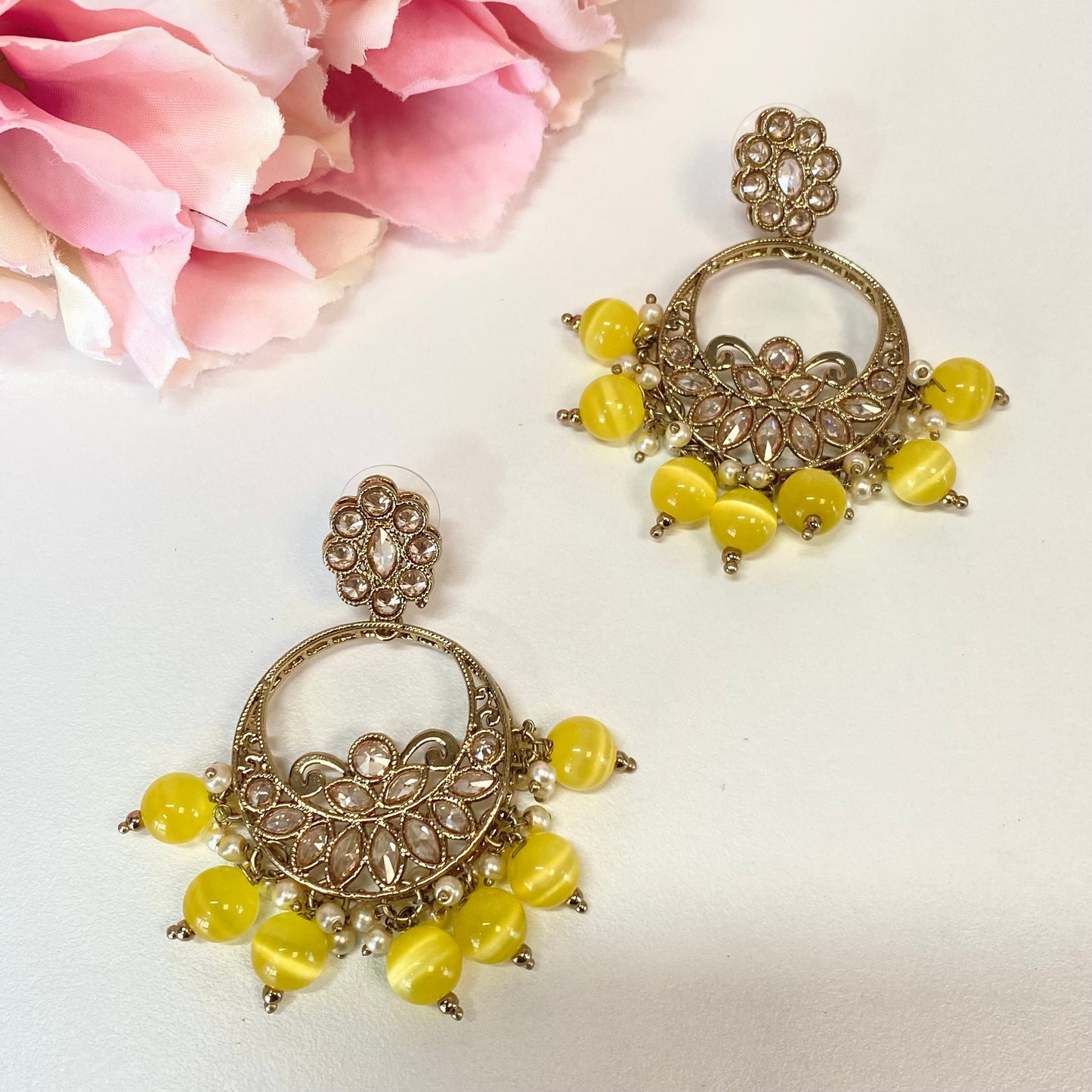 Crystal Earrings- Yellow/ Indian Style Earring/ Fashion Jewellery/ Gift for Women/ Mendhi/ Haldi/ Party