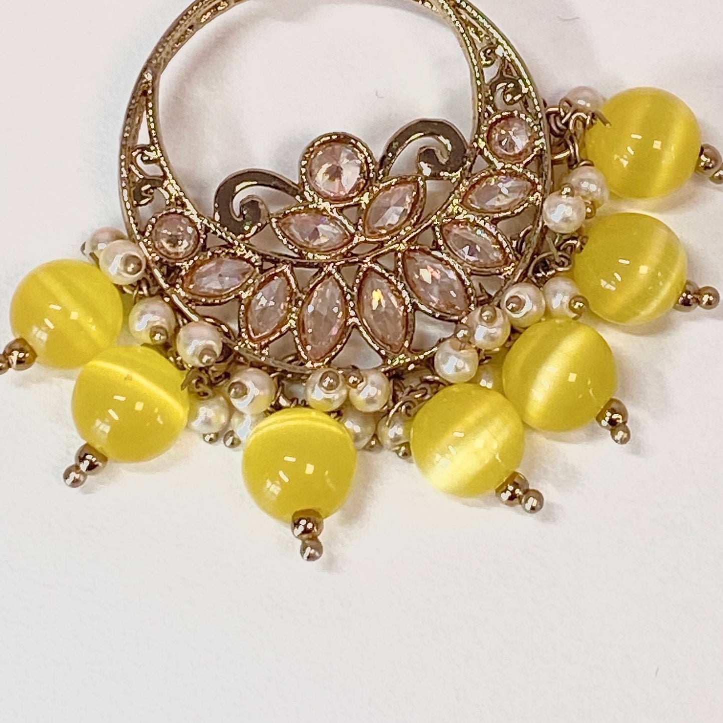 Crystal Earrings- Yellow/ Indian Style Earring/ Fashion Jewellery/ Gift for Women/ Mendhi/ Haldi/ Party