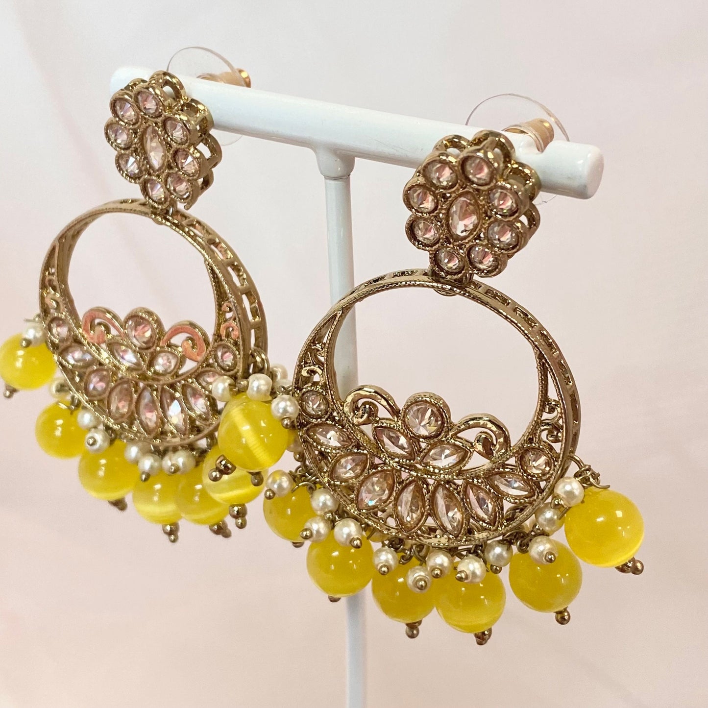 Crystal Earrings- Yellow/ Indian Style Earring/ Fashion Jewellery/ Gift for Women/ Mendhi/ Haldi/ Party