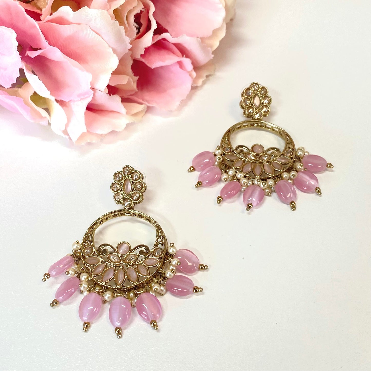 Crystal Earrings- Pink