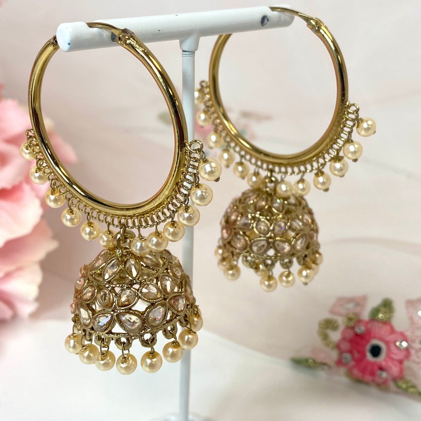 Golden Medium Jhumka Earrings/ / Indian Style Earring/ Pierced Gold Earring