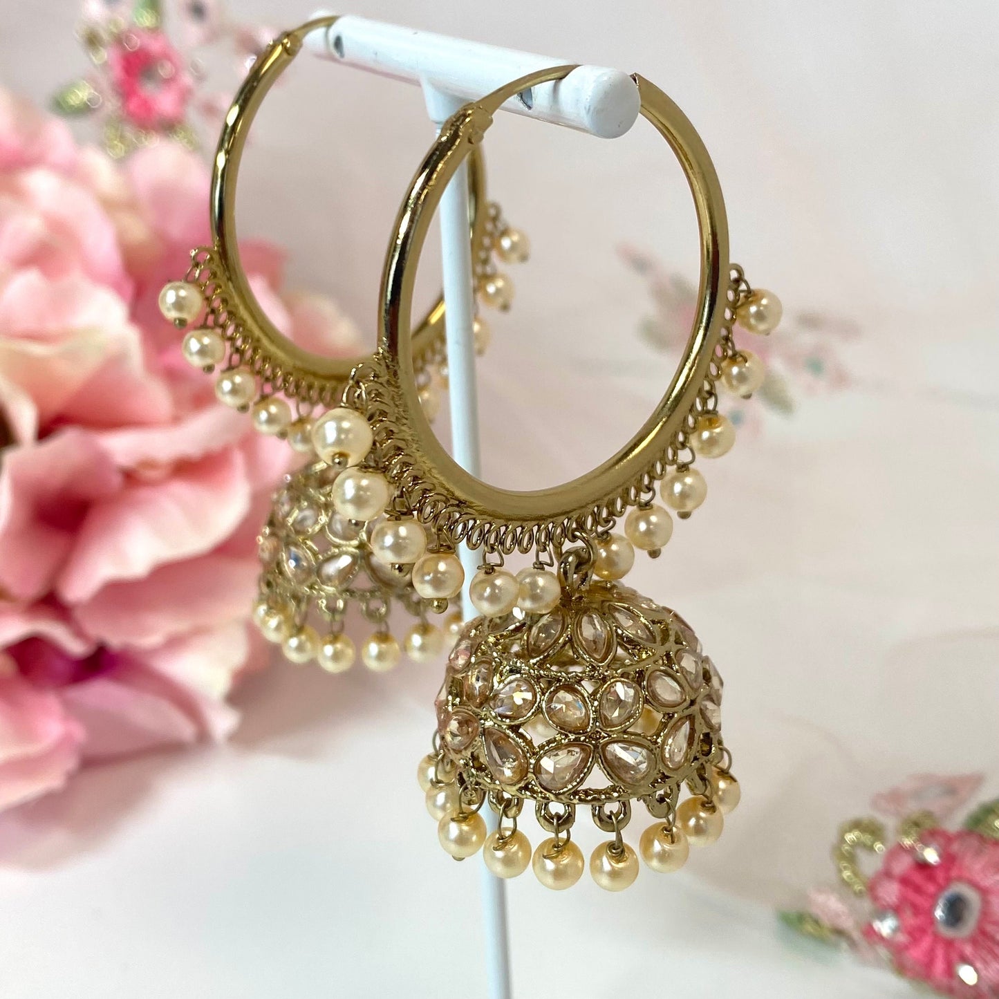 Golden Medium Jhumka Earrings/ / Indian Style Earring/ Pierced Gold Earring
