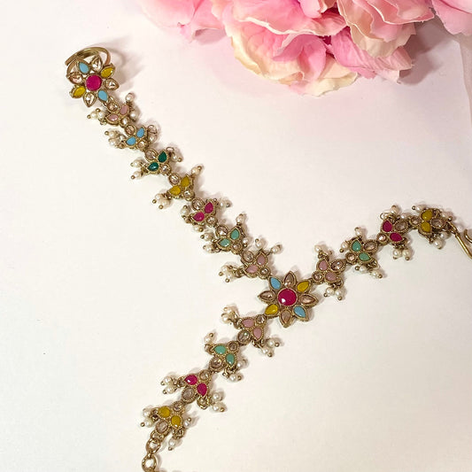 Hand Harness -Floral Multicoloured/ Fashion Jewellery/ Gift for Women/Indian/Pakistani style /Haathphool/Hand Accessory