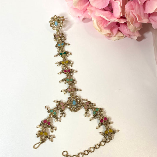 Hand Harness - Pastel Multicoloured/ Fashion Jewellery/ Gift for Women/Indian/Pakistani style /Haathphool/Hand Accessory