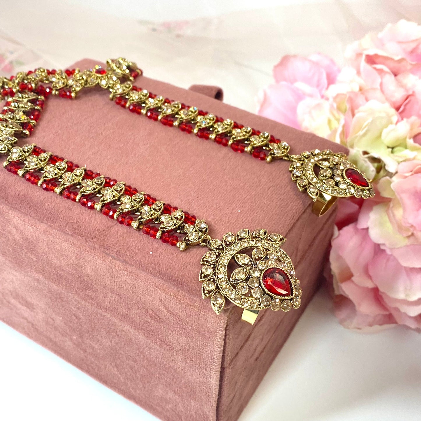 Hand Harness - Pair - Red/ Fashion Jewellery/ Gift for Women/Indian/Pakistani style /Haathphool/Hand Accessory