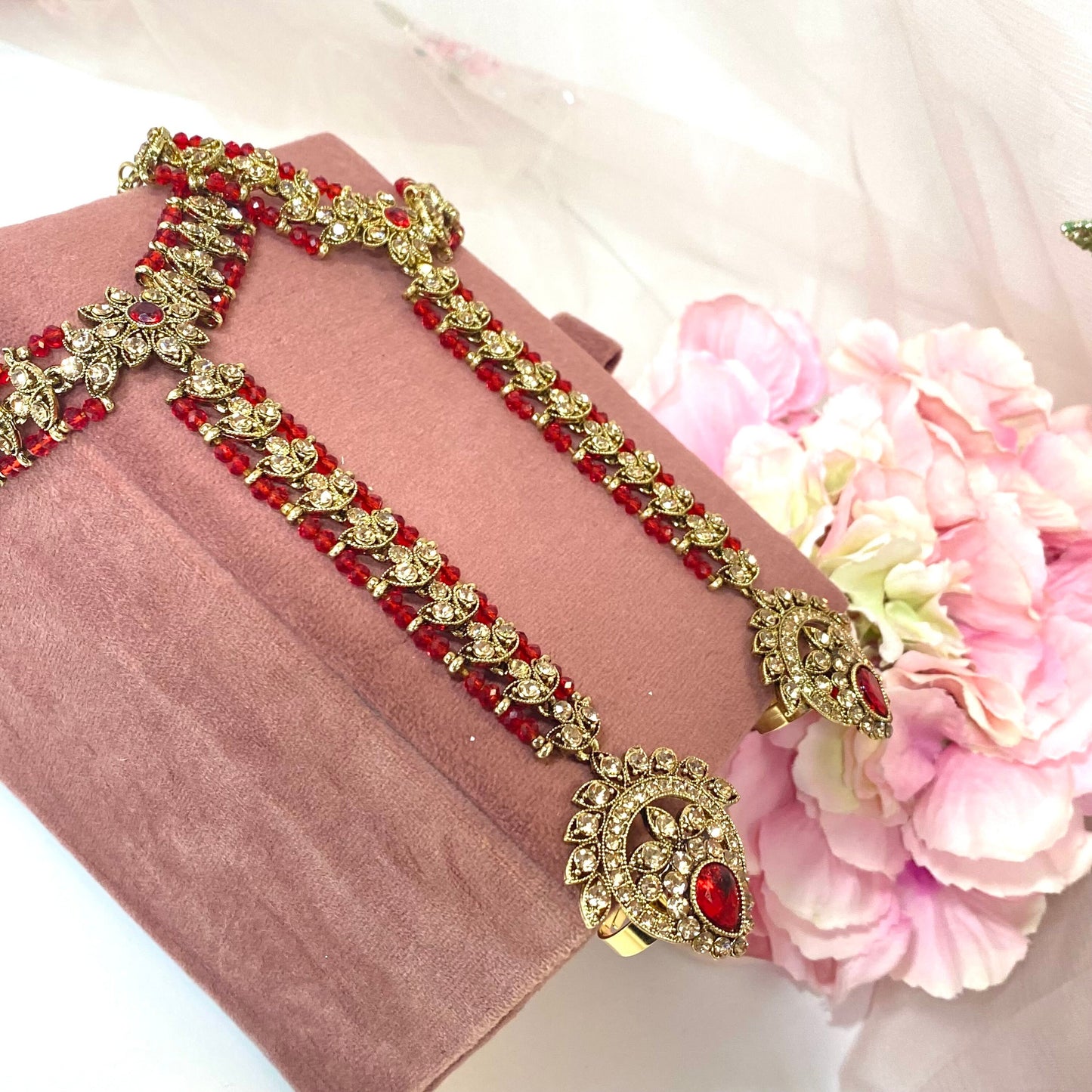 Hand Harness - Pair - Red/ Fashion Jewellery/ Gift for Women/Indian/Pakistani style /Haathphool/Hand Accessory