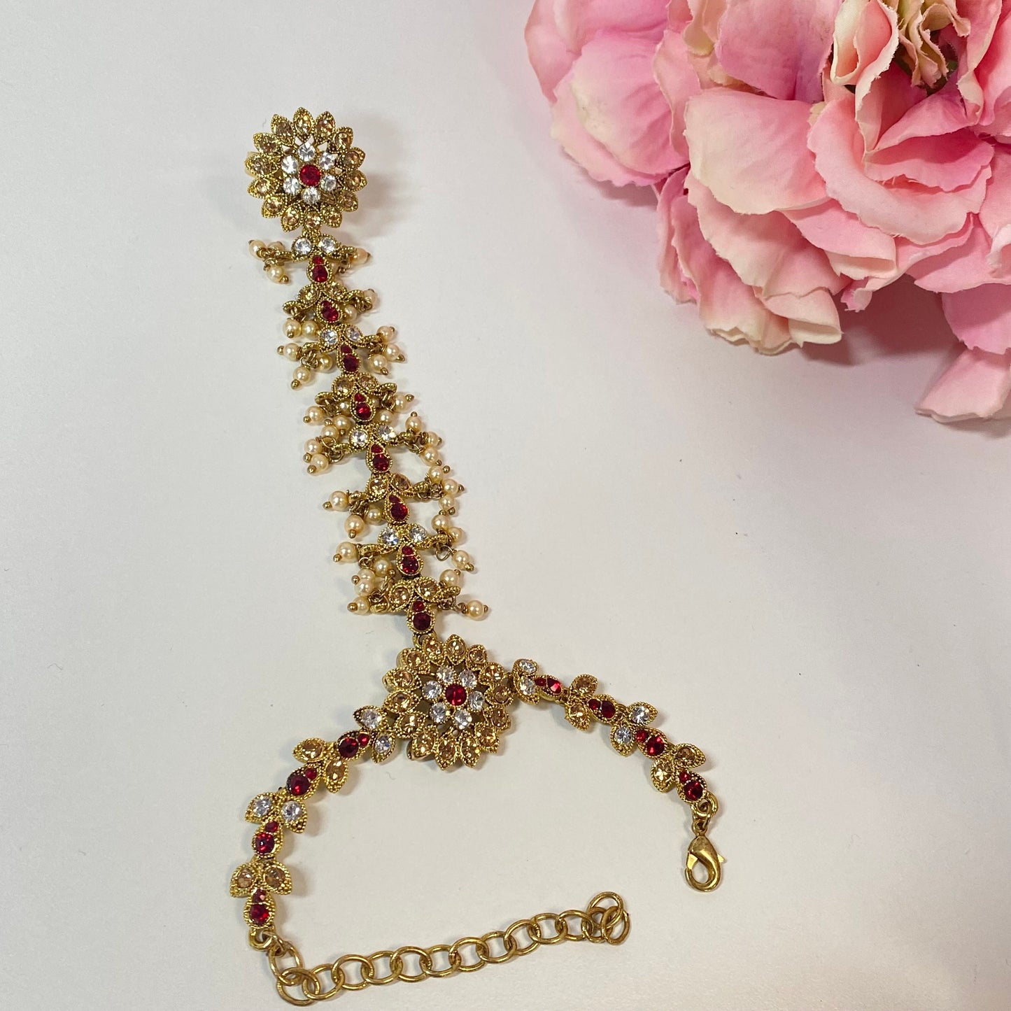 Hand Harness - Golden/Silver and Red/ Fashion Jewellery/ Gift for Women/Indian/Pakistani style /Haathphool/Hand Accessory