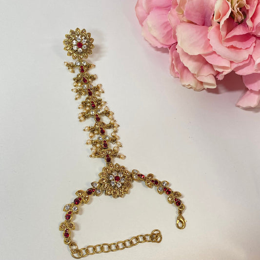Hand Harness - Golden/Silver and Red/ Fashion Jewellery/ Gift for Women/Indian/Pakistani style /Haathphool/Hand Accessory
