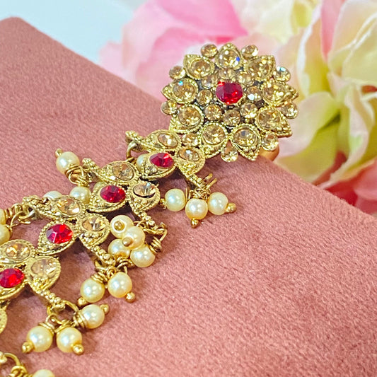 Hand Harness - Golden and Red/ Fashion Jewellery/ Gift for Women/Indian/Pakistani style /Haathphool/Hand Accessory