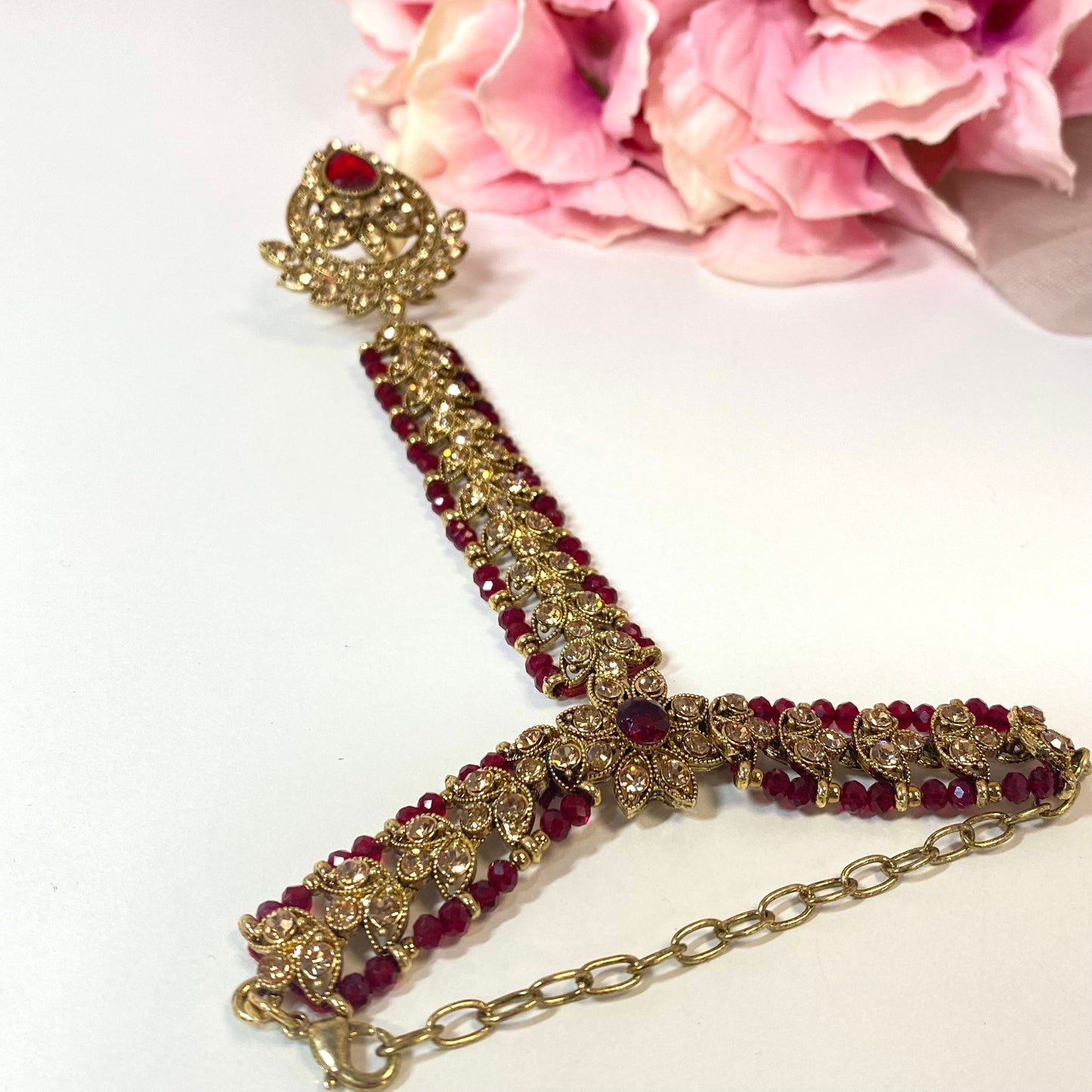 Hand Harness - Maroon/ Fashion Jewellery/ Gift for Women/Indian/Pakistani style /Haathphool/Hand Accessory