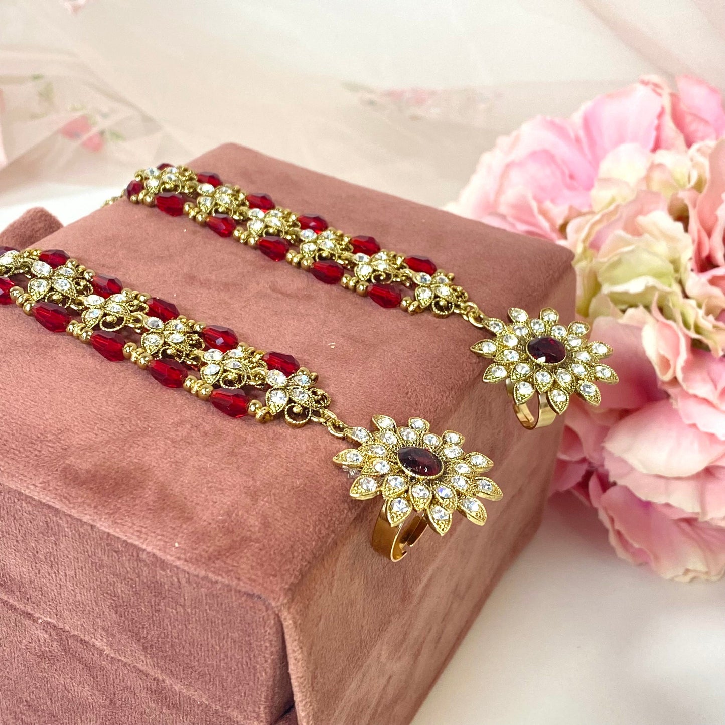 Hand Harness - Maroon/ Clear/ Fashion Jewellery/ Gift for Women/Indian/Pakistani style /Haathphool/Hand Accessory