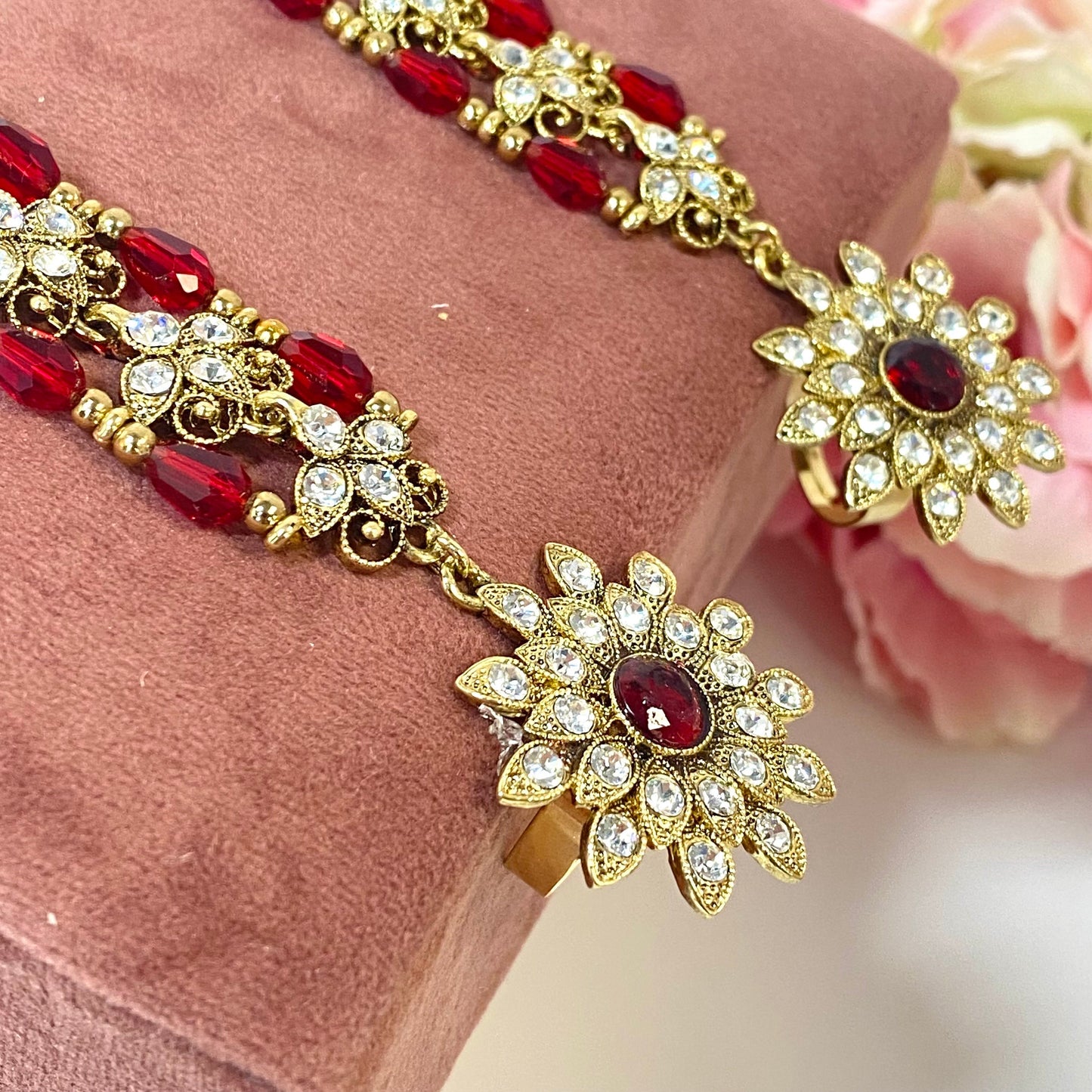 Hand Harness - Maroon/ Clear/ Fashion Jewellery/ Gift for Women/Indian/Pakistani style /Haathphool/Hand Accessory