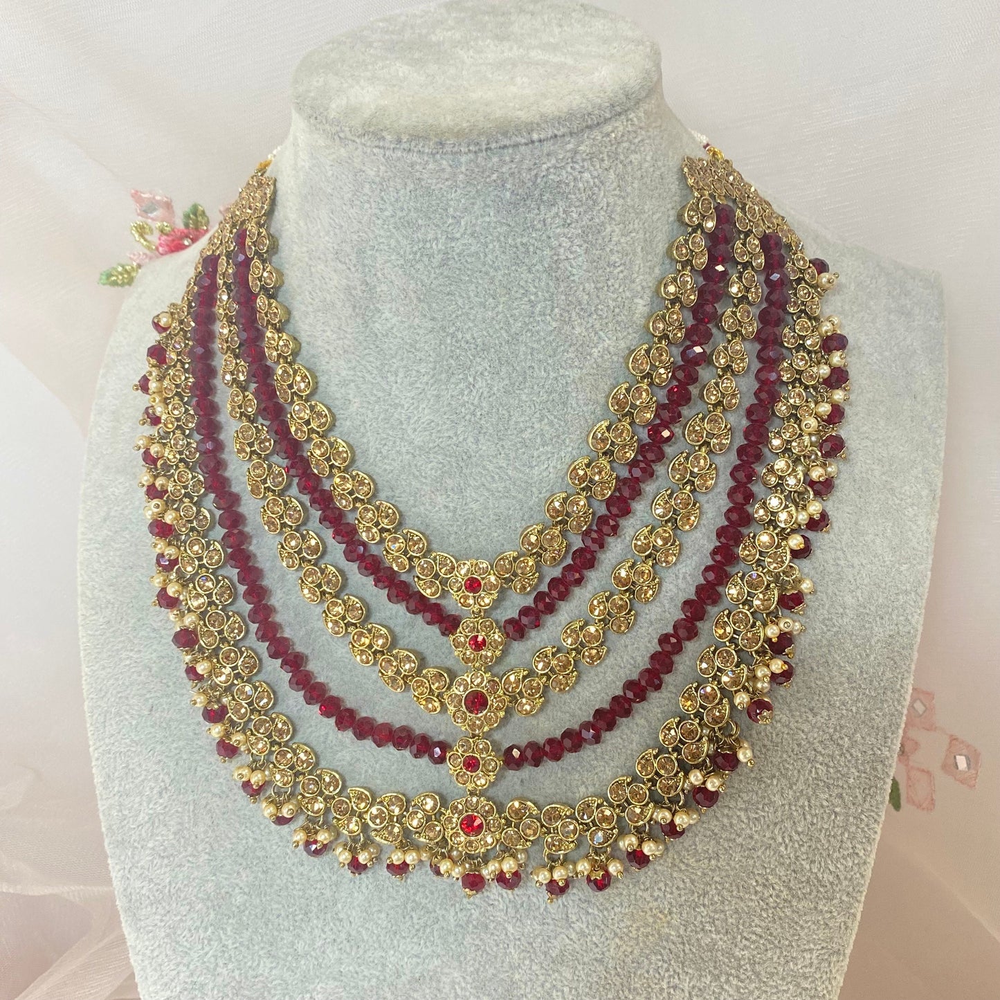 Maroon/ Golden Short Mala/ Unique Style/ Indian/ Pakistani/Fashion Jewellery/ Gift for Women