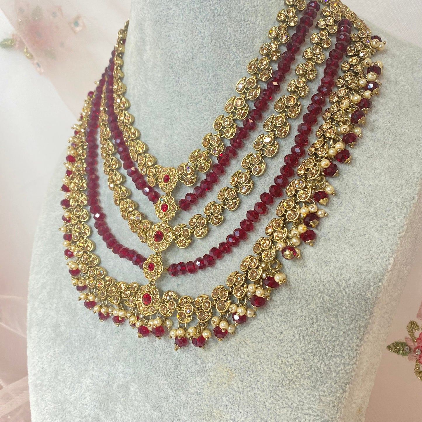 Maroon/ Golden Short Mala/ Unique Style/ Indian/ Pakistani/Fashion Jewellery/ Gift for Women