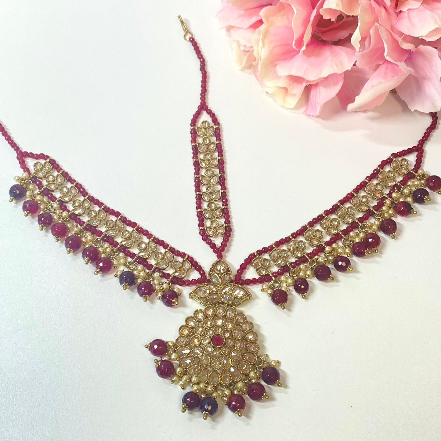 Maroon Mathapatti (Headband) /Indian/Pakistani/Fashion Jewellery/ Bridal Forehead Jewellery Headpiece/Bollywood /phoolpatti
