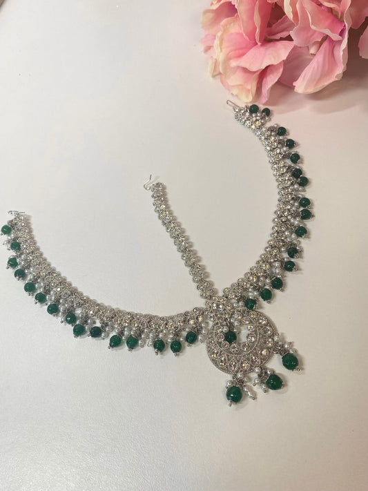Green/ Silver Mathapatti /Indian/Pakistani/Fashion Jewellery/ Bridal Forehead Jewellery Headpiece/Bollywood /phoolpatti