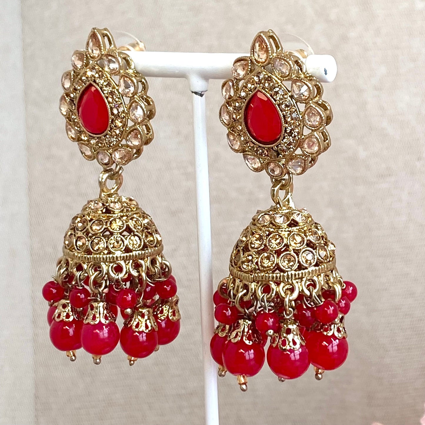 Red Jhumka and Tikka set/ Earring Indian/ Pakistani Style/ Jhumki/ Tikli