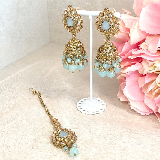 Light Blue Jhumka and Tikka set