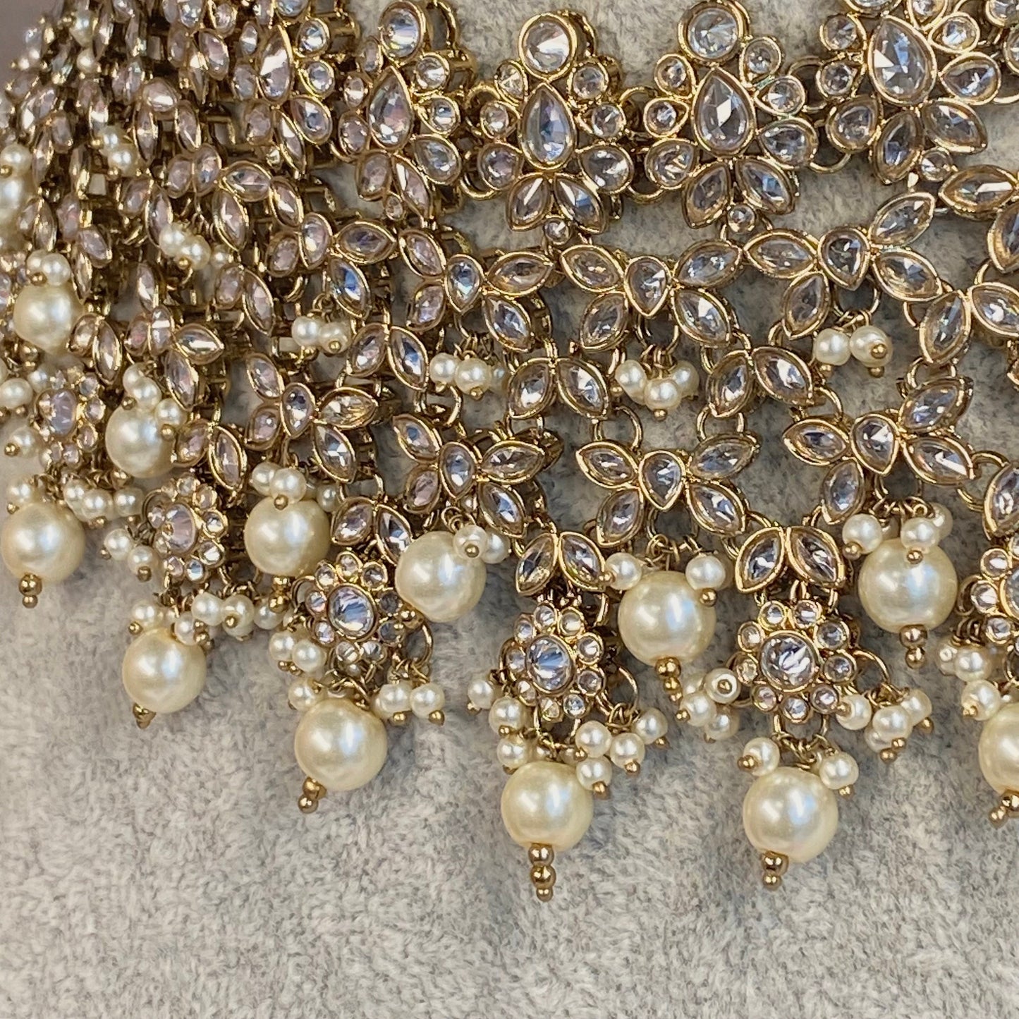 Bridal Clear Crystal Necklace set - Indian/ Pakistani Style/Bridal set/Wedding/ Light gold