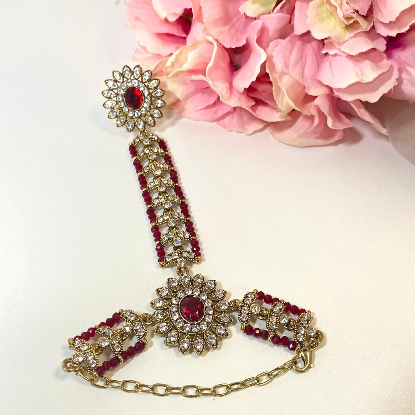 Hand Harness - Red/ Fashion Jewellery/ Gift for Women/Indian/Pakistani style /Haathphool/Hand Accessory