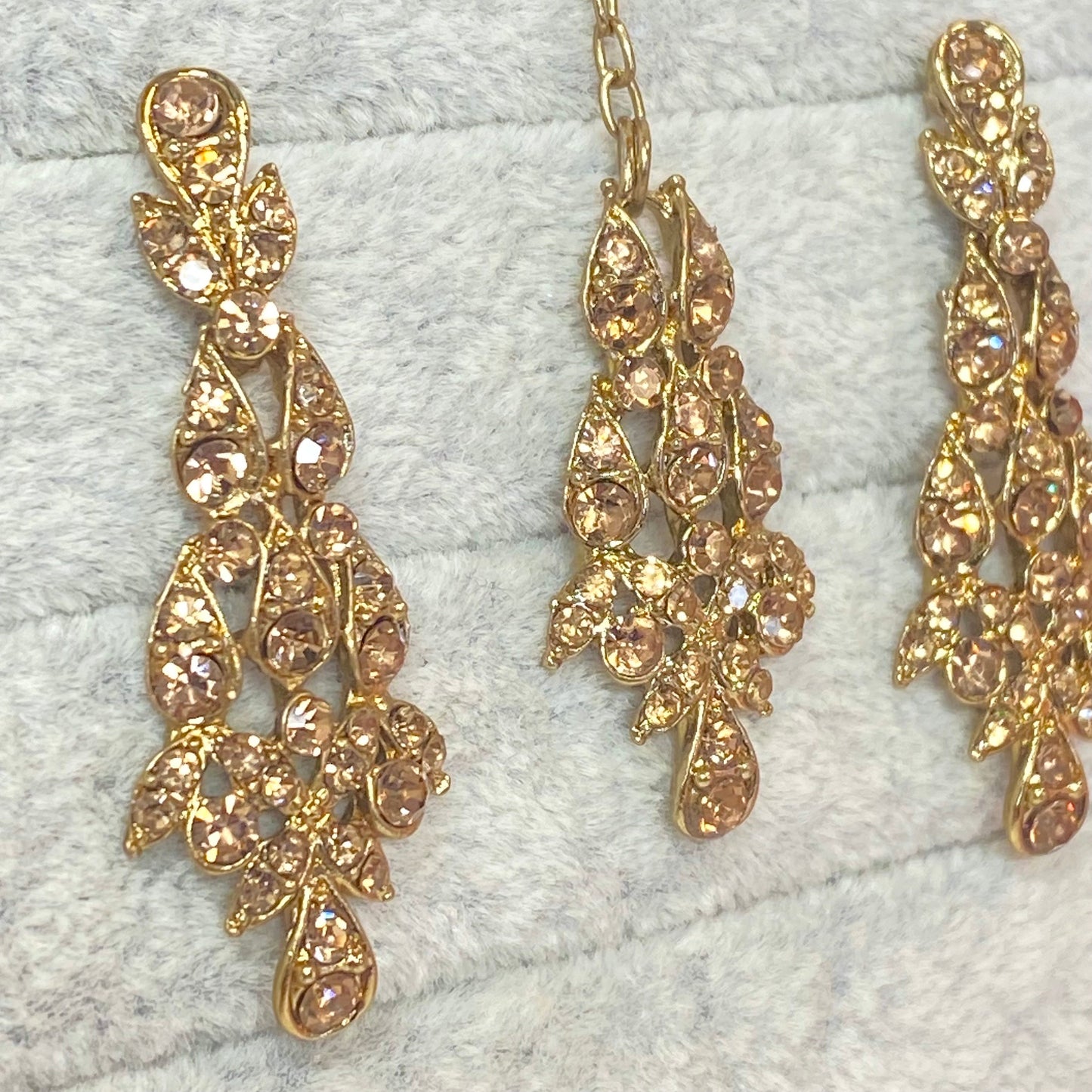 Elegant Earring and Tikka Set- Golden/ Small/ Simple/Flat Earring Indian/ Pakistani Style