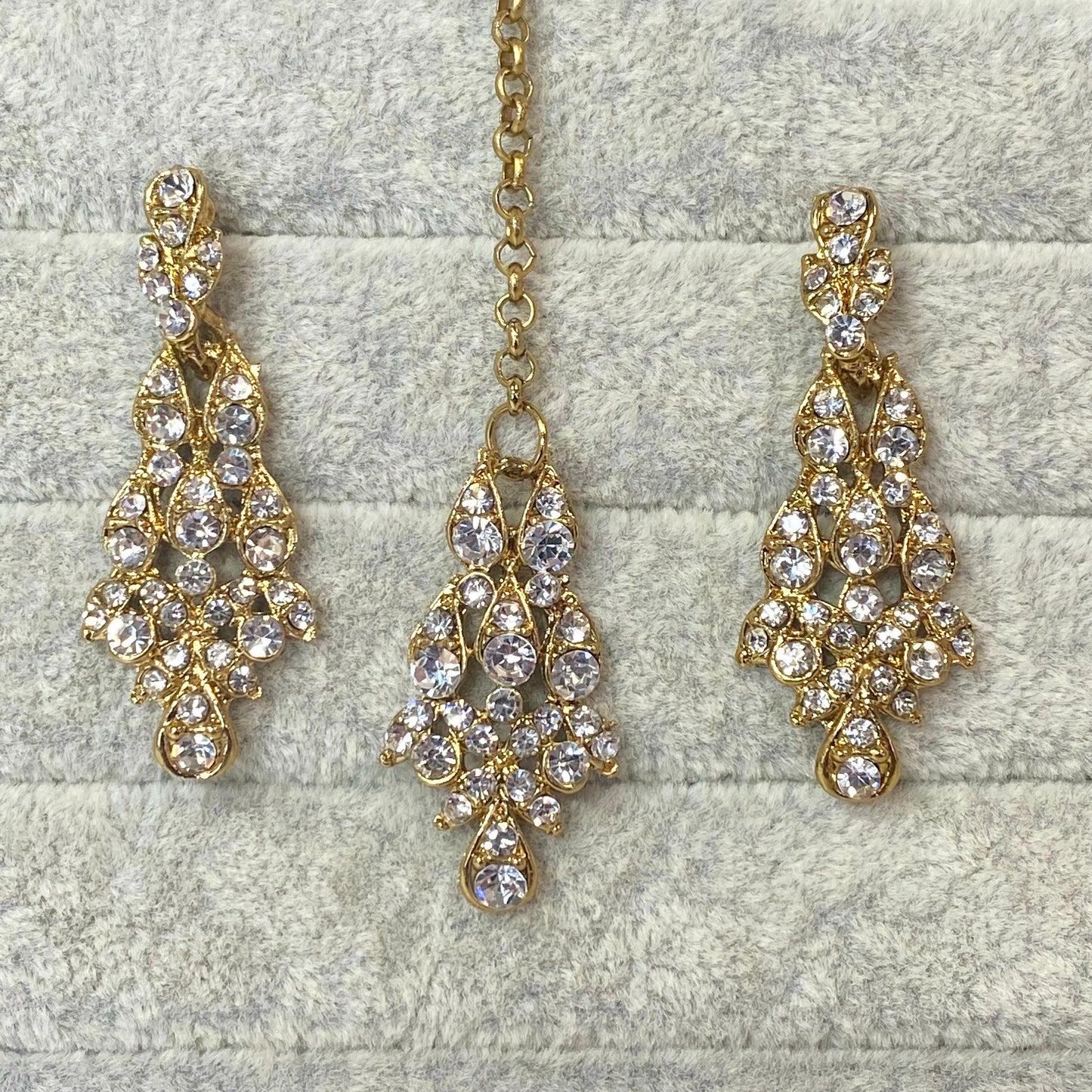 Elegant Earring and Tikka Set- Clear/ Small/ Simple/Flat Earring Indian/ Pakistani Style
