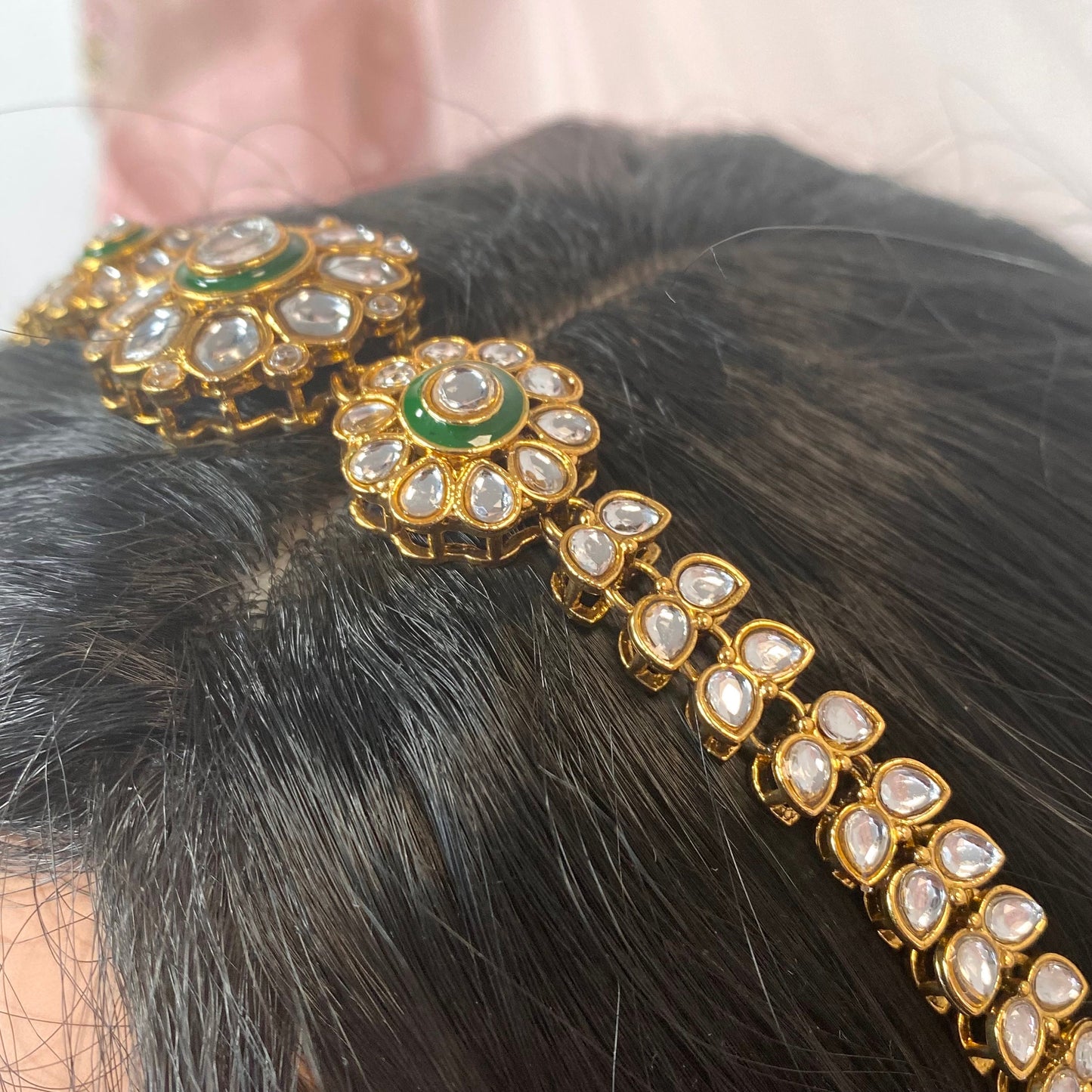 Kundan Headband -Green /Indian/Pakistani/Fashion Jewellery/ Bridal Forehead Jewellery Headpiece/Bollywood /phoolpatti