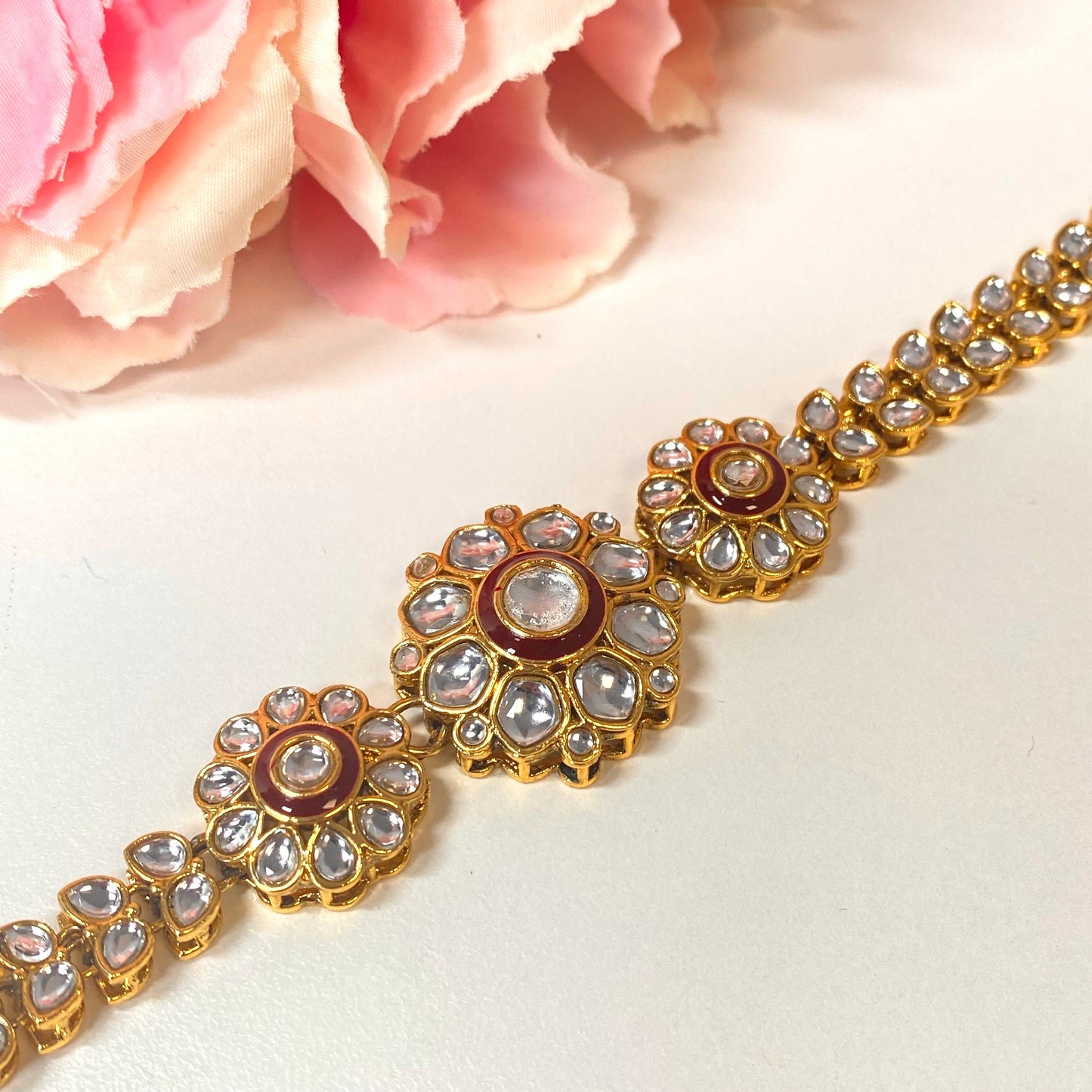 Kundan Headband -Dark Maroon /Indian/Pakistani/Fashion Jewellery/ Bridal Forehead Jewellery Headpiece/Bollywood /phoolpatti