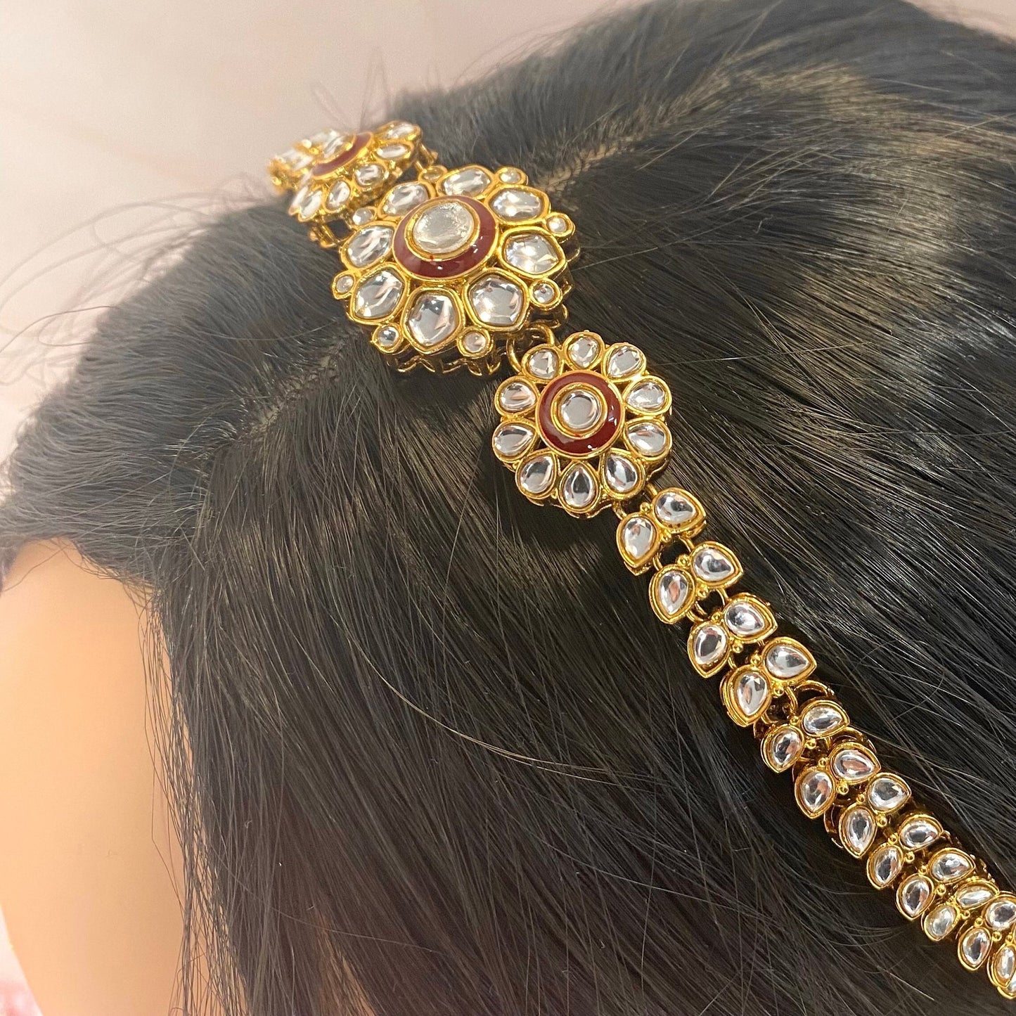 Kundan Headband -Dark Maroon /Indian/Pakistani/Fashion Jewellery/ Bridal Forehead Jewellery Headpiece/Bollywood /phoolpatti